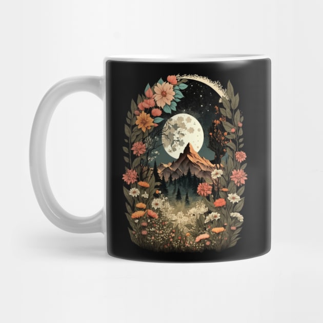 Boho Chic Floral Moon Mountain Forest Nature Retro Flower by Kertz TheLegend